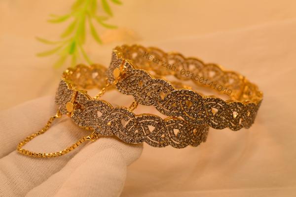Beautiful Unique Design Gold Plated 2pc Bangles Set for Girls/Women