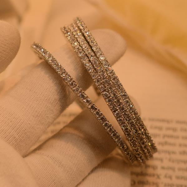 Glamorous Design Crystal Stones Silver 4pc Bangles Set for Girls/Women
