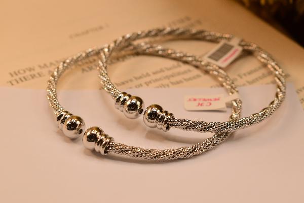 Luxury Luminous Design Silver Plated 2pc Bangle Set for Girls/Women