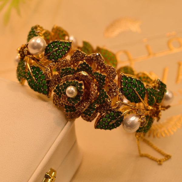 Fancy Leaf Design Gold Plated Real Stones Bangle for Girls/Women