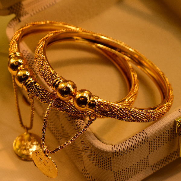 Glamorous Design Gold Plated 2pc Bangle Set For Girlswomen 