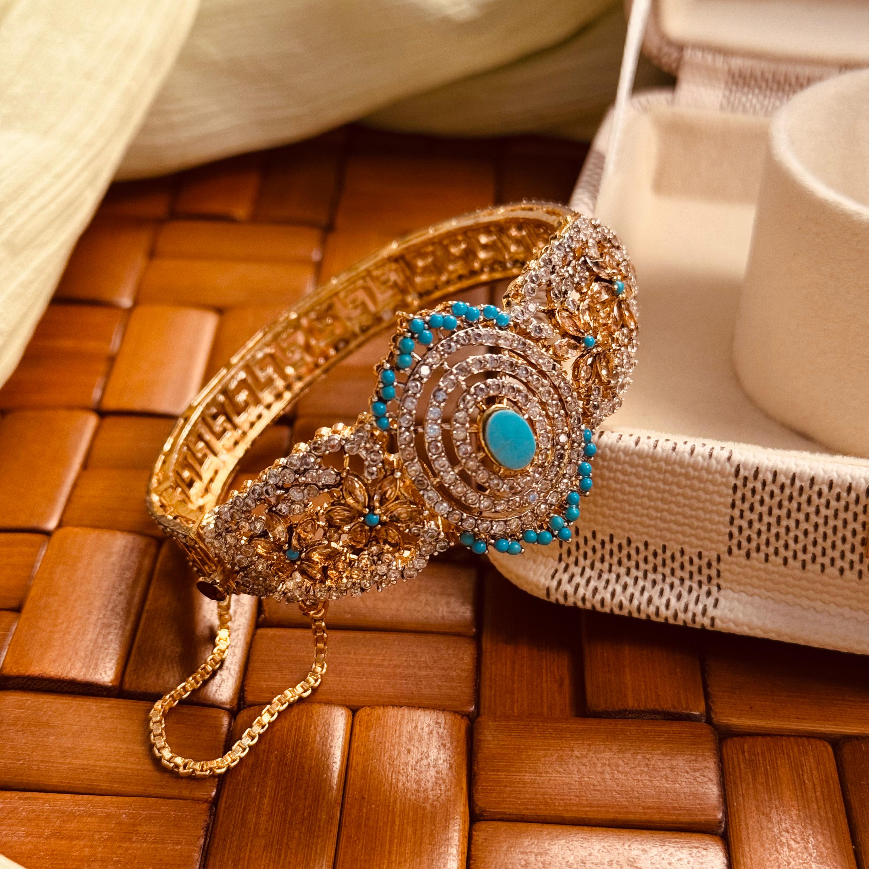 24K Gold Plated Real Zircon Stones Jarao Bangle for Girls/Women