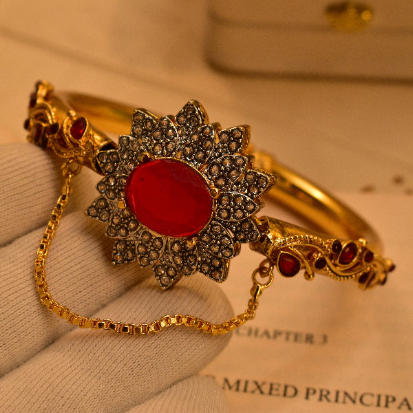 Elegant Unique Design Gold Plated Real Stones Bangle for Girls/Women