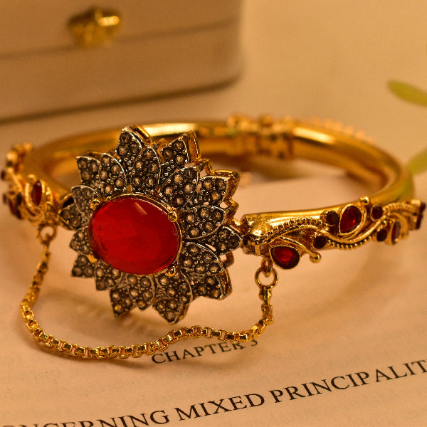 Elegant Unique Design Gold Plated Real Stones Bangle for Girls/Women
