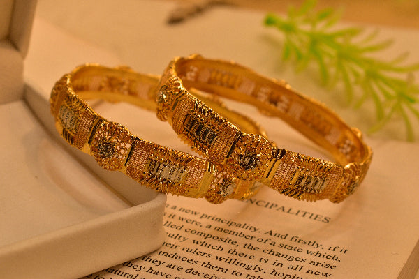 Charming Unique Design Gold Plated 2pc Bangle Set for Girls/Women