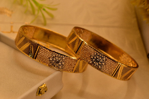 Gorgeous Unique Design Gold Plated 2pc Bangle Set for Girls/Women