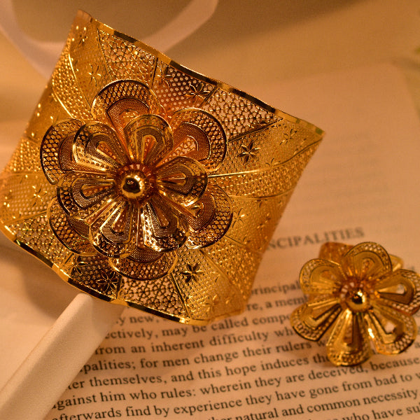 Luxury Design Gold Plated Bangle and Ring Set for Girls/Women