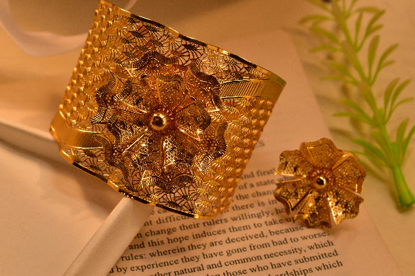 Elegant Design Gold Plated Bangle and Ring Set for Girls/Women