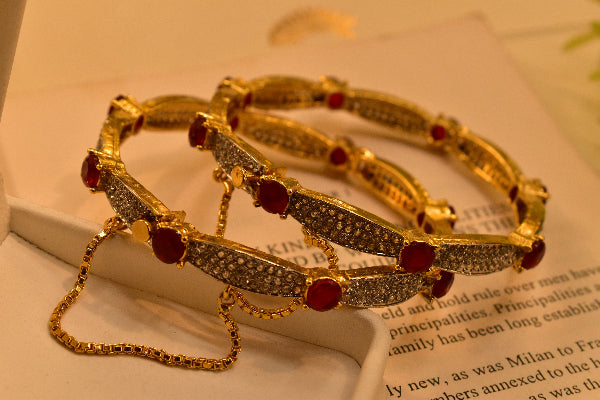 Fancy Unique Design Real Stones 2pc Bangle Set for Girls/Women