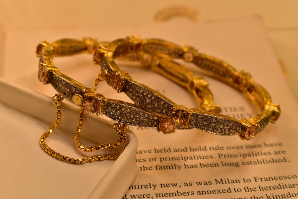 Fancy Unique Design Real Stones 2pc Bangle Set for Girls/Women
