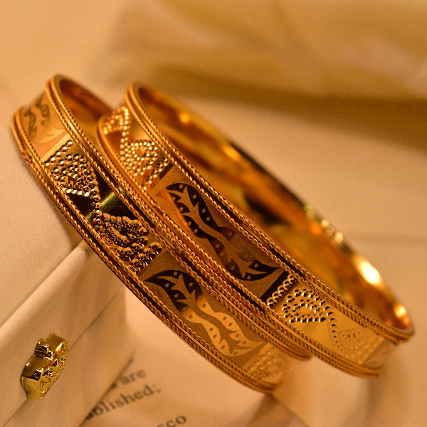 Elegant Unique Design Gold Plated 2pc Bangle Set for Girls/Women