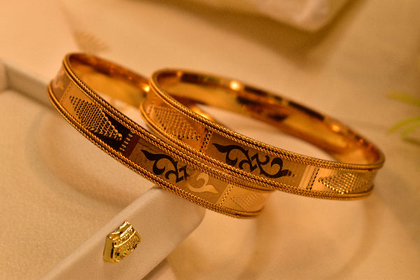 Glamorous Unique Design Gold Plated 2pc Bangle Set for Girls/Women
