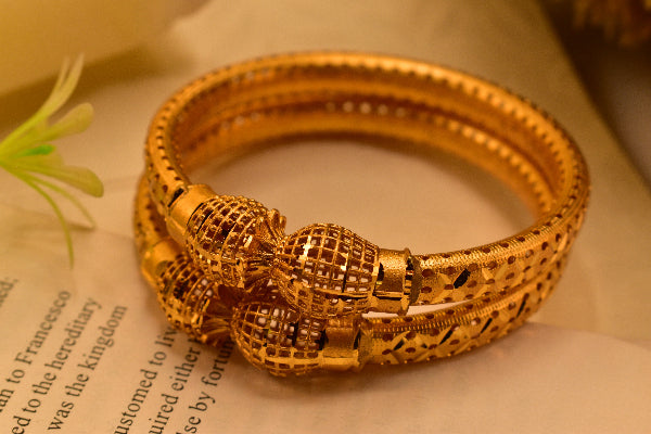 Fancy Unique Design Gold Plated 2pc Bangle Set for Girls/Women