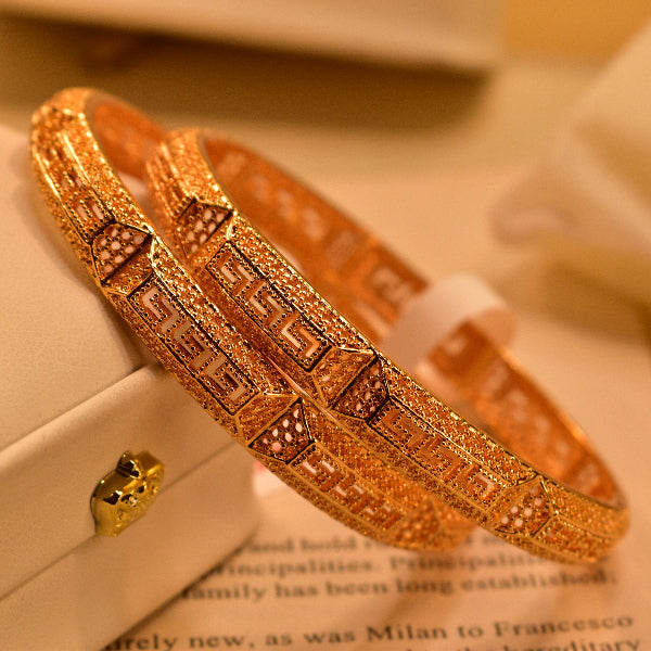 Luminous Unique Design Gold Plated 2pc Bangle Set for Girls/Women