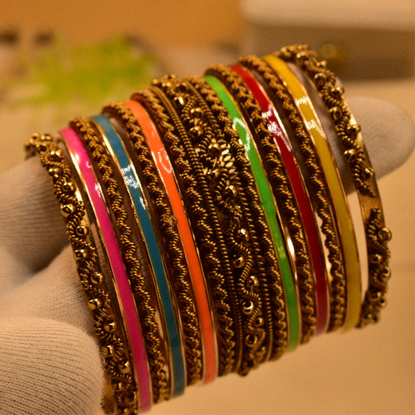 Beautiful Unique Design Gold Plated 13pc Bangle Set for Girls/Women