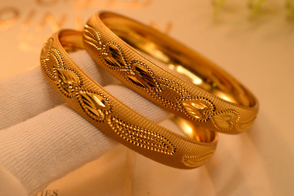 Gorgeous Unique Design Gold Plated 2pc Bangle Set for Girls/Women
