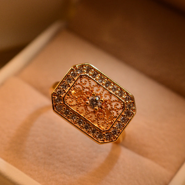 Luxury Unique Design Gold Plated Crystal Stones Ring For Girls/Women
