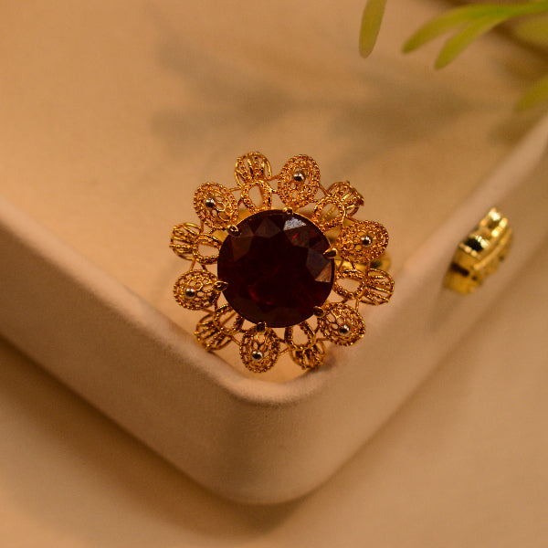 Fancy Design 22K RP 4.7 Gram Gold Plated Real Stone Ring For Girls/Women