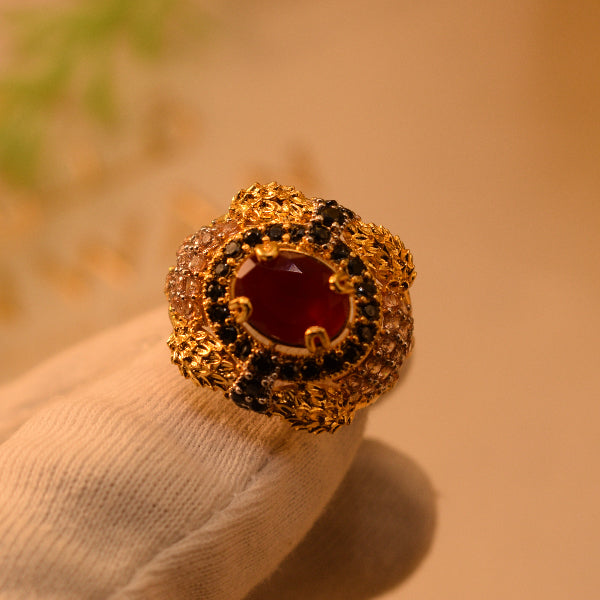 Luxury Unique Design Gold Plated Real Stone Ring For Girls/Women