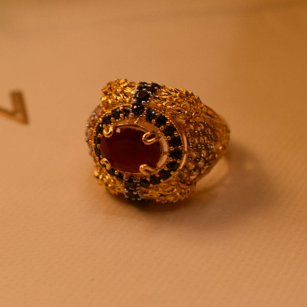 Luxury Unique Design Gold Plated Real Stone Ring For Girls/Women