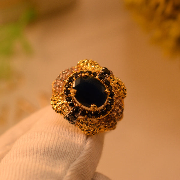 Luxury Unique Design Gold Plated Real Stone Ring For Girls/Women