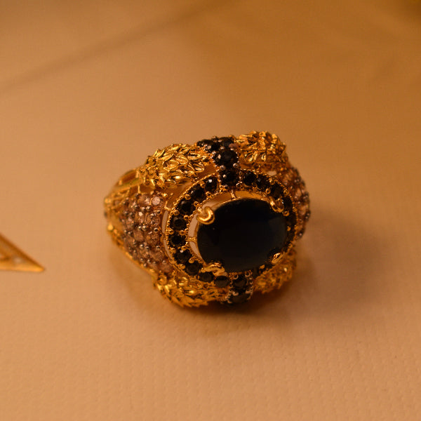Luxury Unique Design Gold Plated Real Stone Ring For Girls/Women