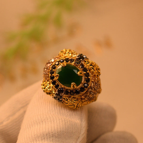 Luxury Unique Design Gold Plated Real Stone Ring For Girls/Women