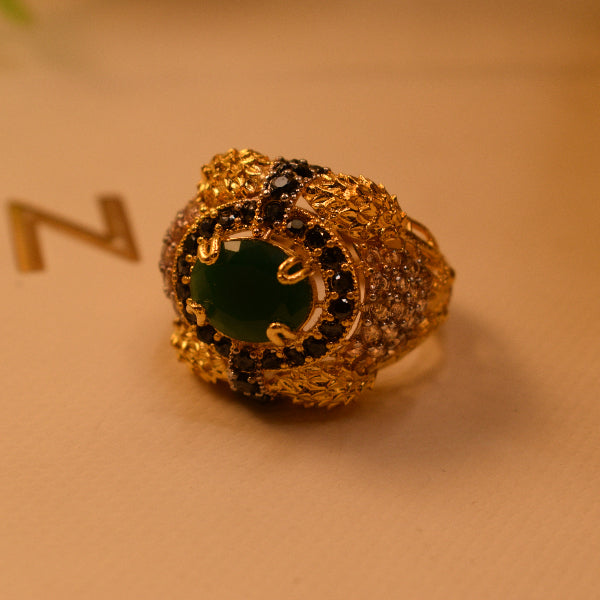 Luxury Unique Design Gold Plated Real Stone Ring For Girls/Women