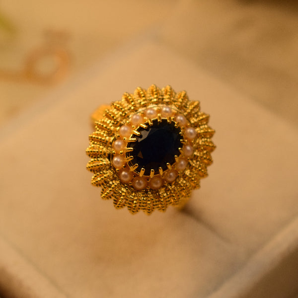 Fancy Unique Design Gold Plated Real Stones Ring For Girls/Women