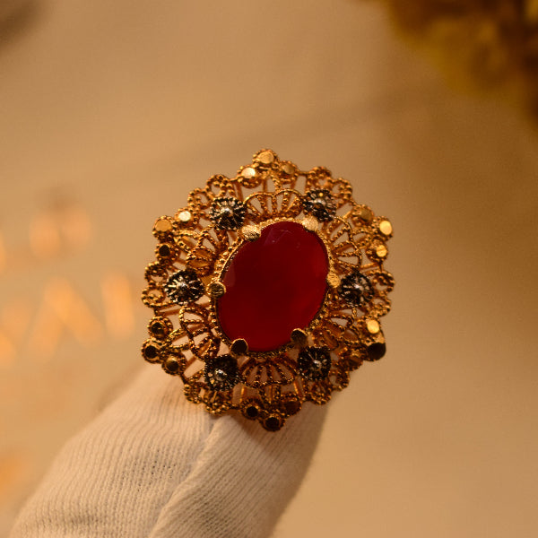 Sparkling Design 24K RP 3.5 Gram Gold Plated Crystal Stone Ring For Girls/Women