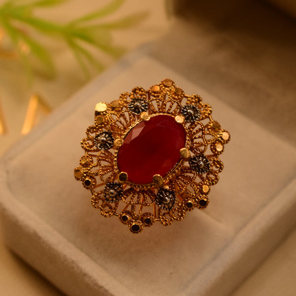 Sparkling Design 24K RP 3.5 Gram Gold Plated Crystal Stone Ring For Girls/Women