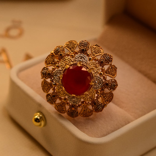 Luxury Design 24K RP 3.5 Gram Gold Plated Crystal Stone Ring For Girls/Women