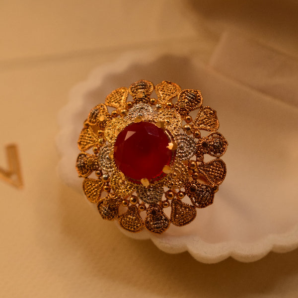 Luxury Design 24K RP 3.5 Gram Gold Plated Crystal Stone Ring For Girls/Women