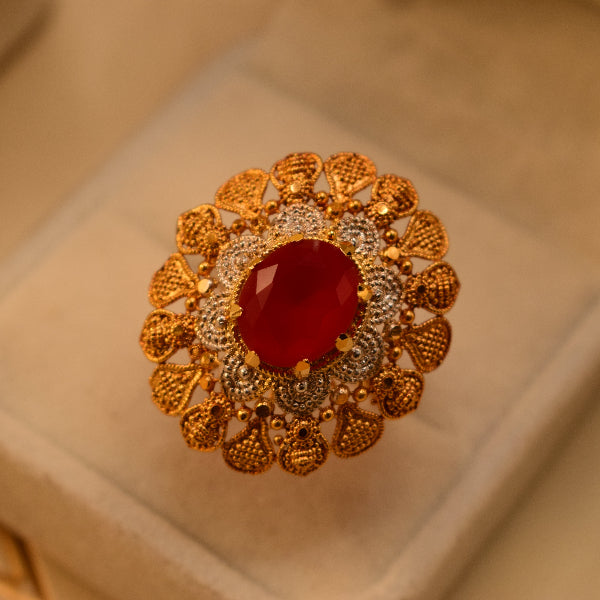 Fancy Design 24K RP 3.5 Gram Gold Plated Crystal Stone Ring For Girls/Women