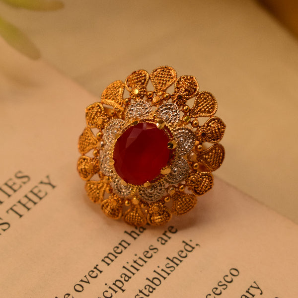 Fancy Design 24K RP 3.5 Gram Gold Plated Crystal Stone Ring For Girls/Women