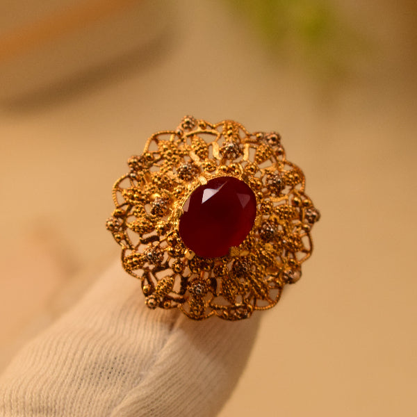 Luxury Design 24K RP 3.5 Gram Gold Plated Crystal Stone Ring For Girls/Women