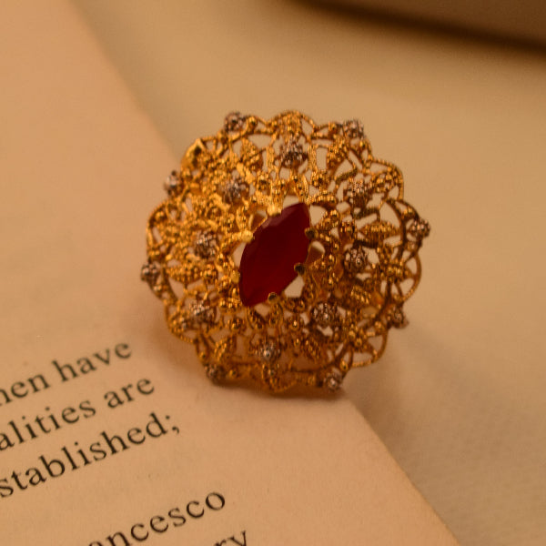 Elegant Design 24K RP 3.5 Gram Gold Plated Crystal Stone Ring For Girls/Women