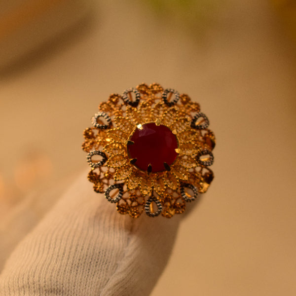 Beautiful Design 24K RP 3.5 Gram Gold Plated Crystal Stone Ring For Girls/Women