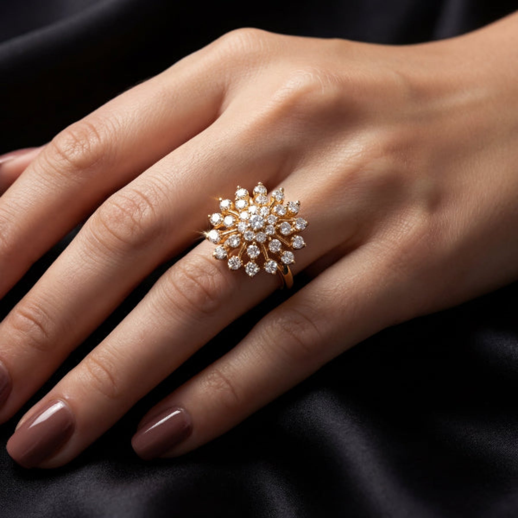 Luminous Unique Design Gold Plated Crystal Stones Ring For Girls/Women