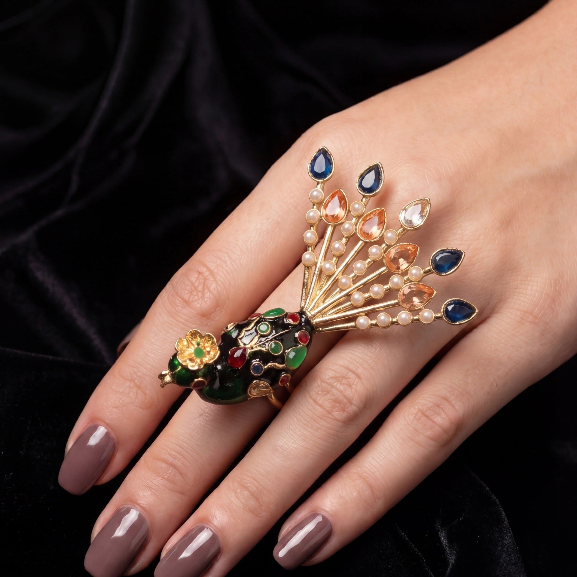 Sparkling Peacock Design Gold Plated Crystal Stones Ring For Girls/Women