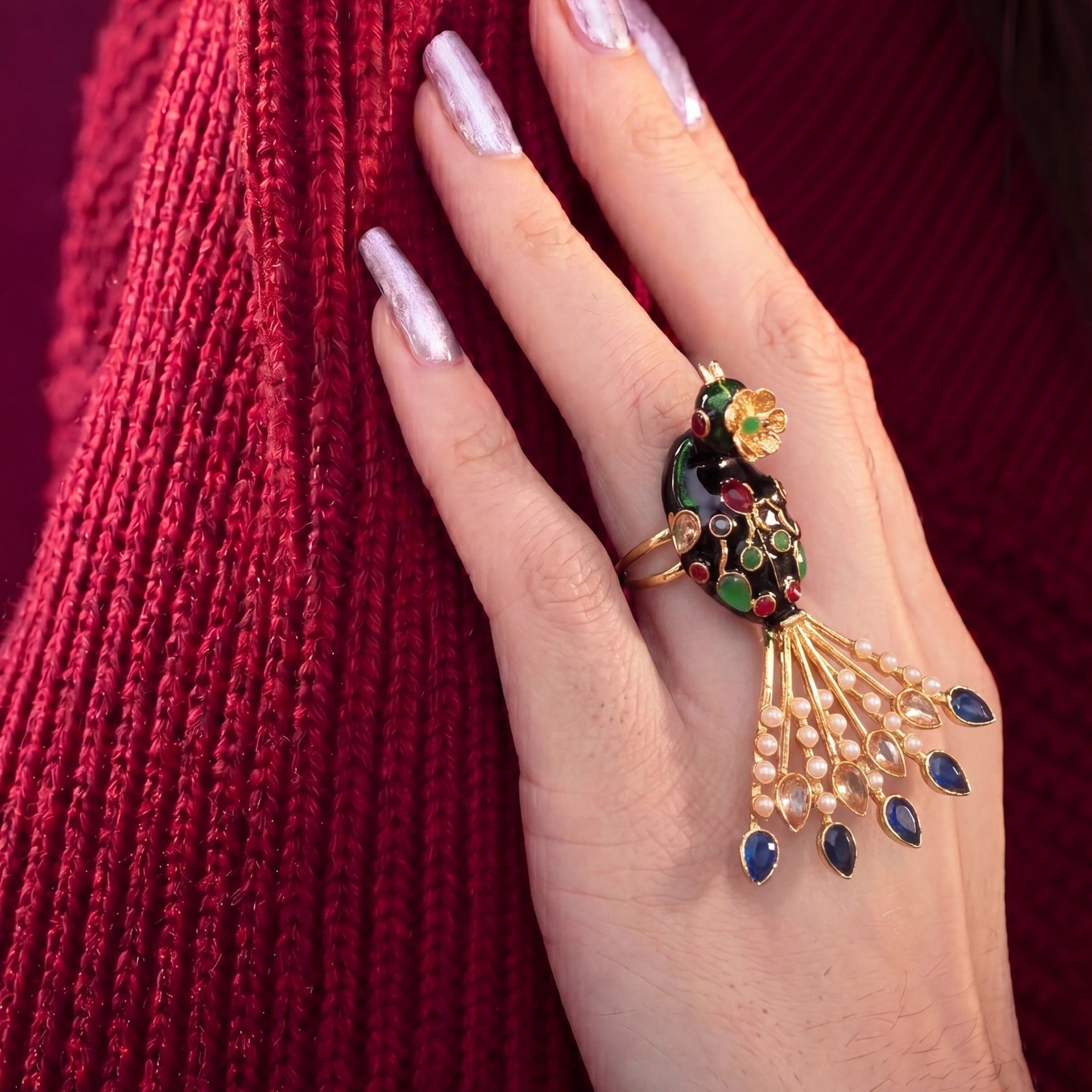 Sparkling Peacock Design Gold Plated Crystal Stones Ring For Girls/Women