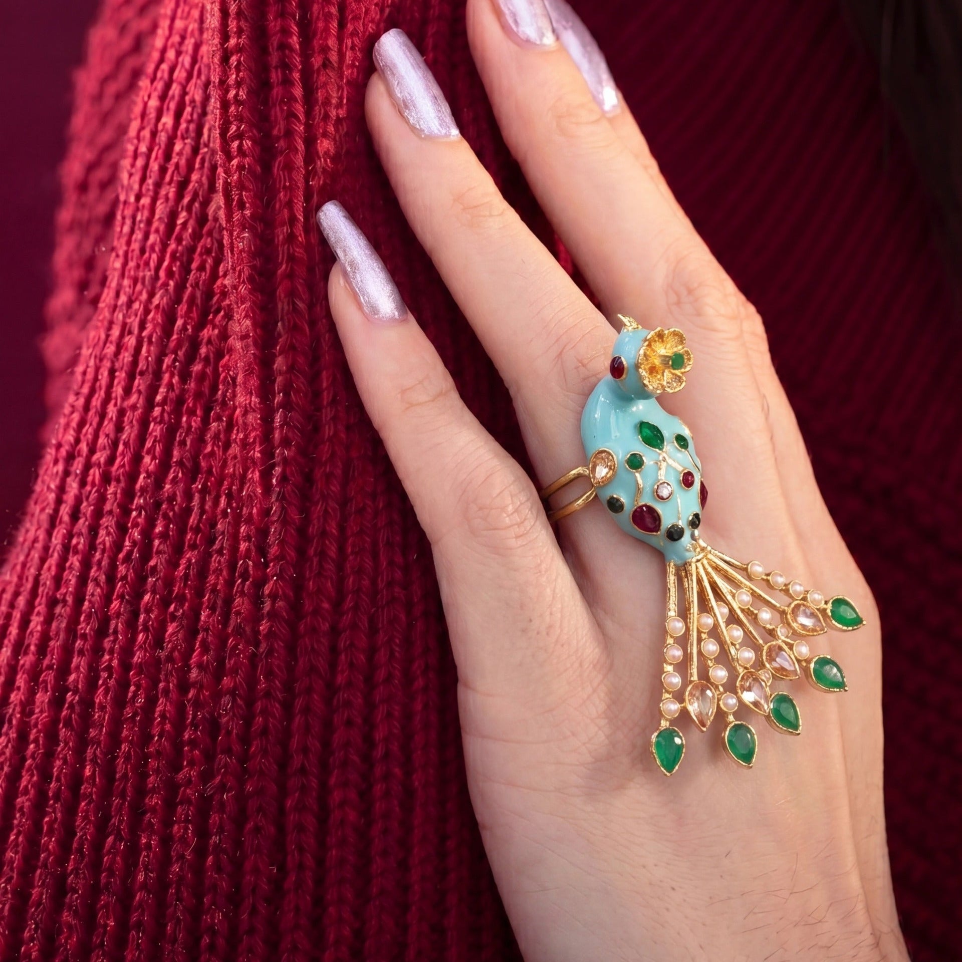 Sparkling Peacock Design Gold Plated Crystal Stones Ring For Girls/Women