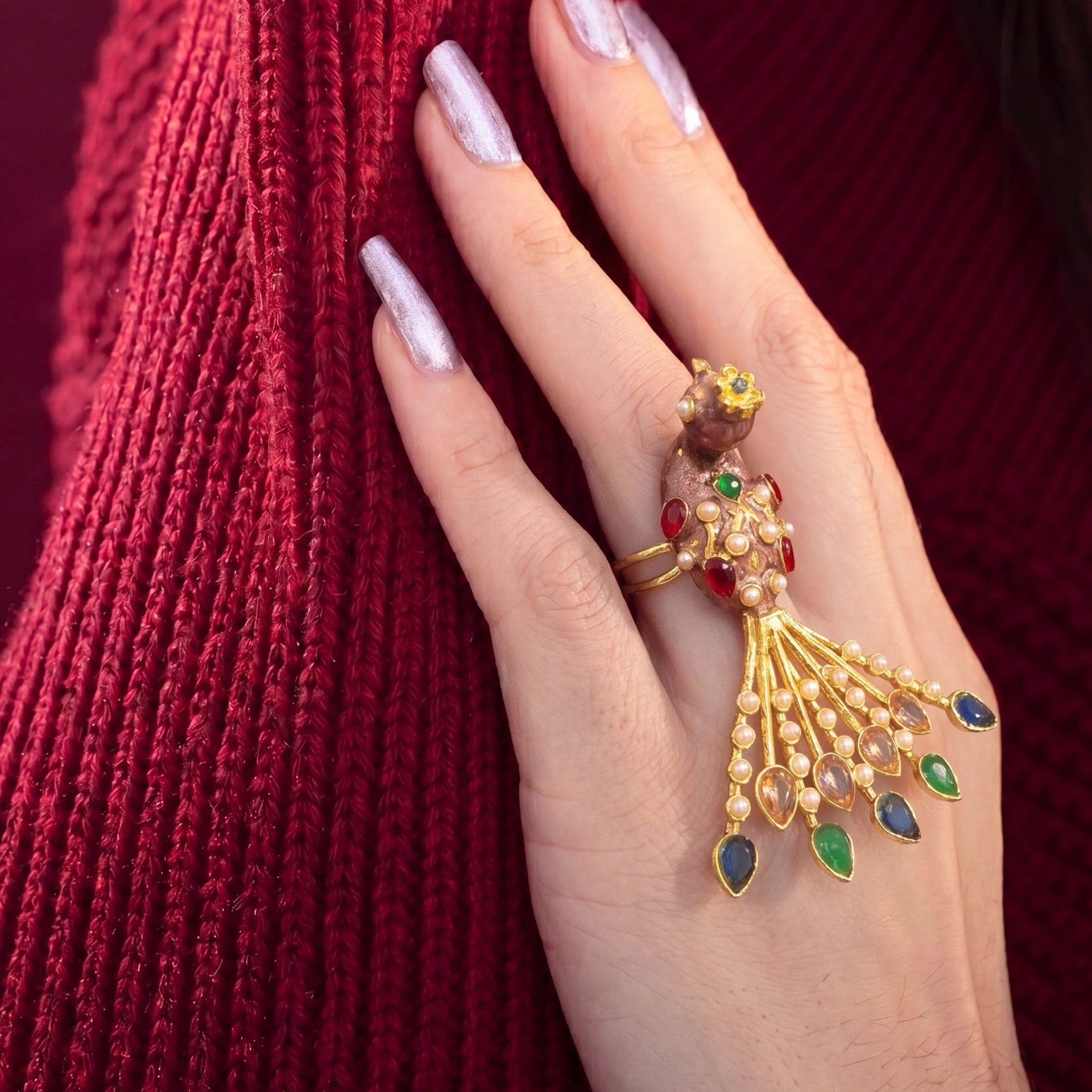 Sparkling Peacock Design Gold Plated Crystal Stones Ring For Girls/Women