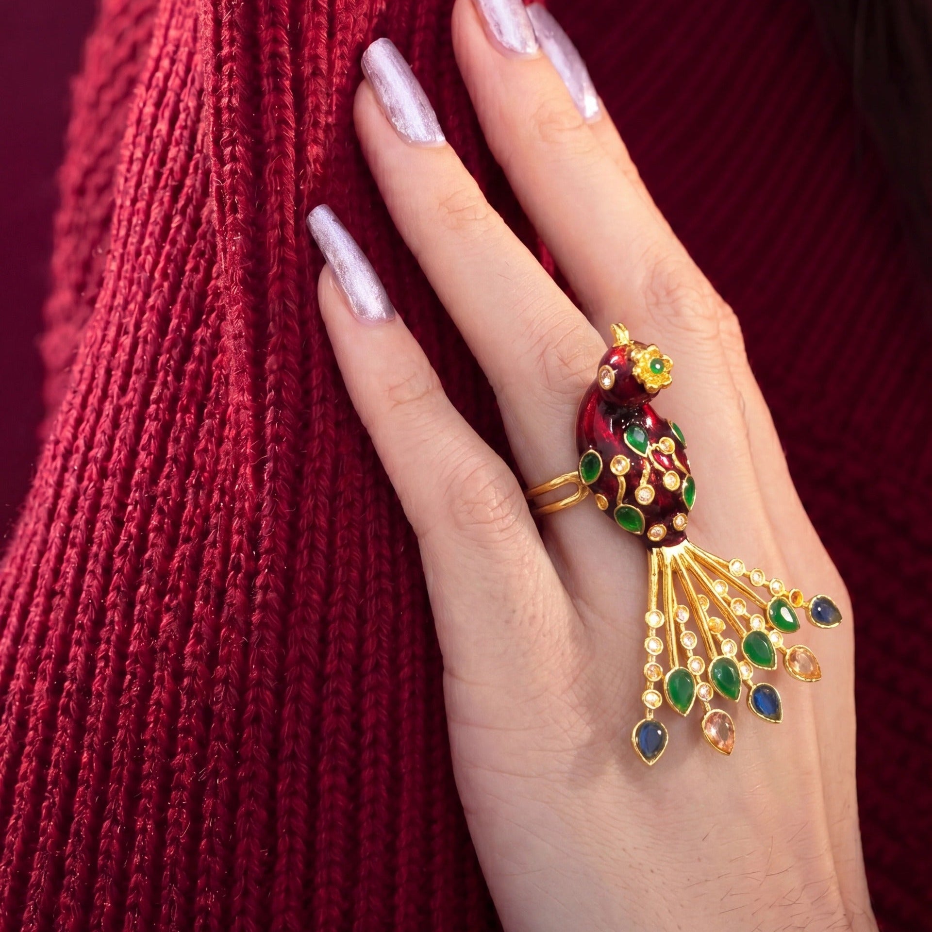 Sparkling Peacock Design Gold Plated Crystal Stones Ring For Girls/Women