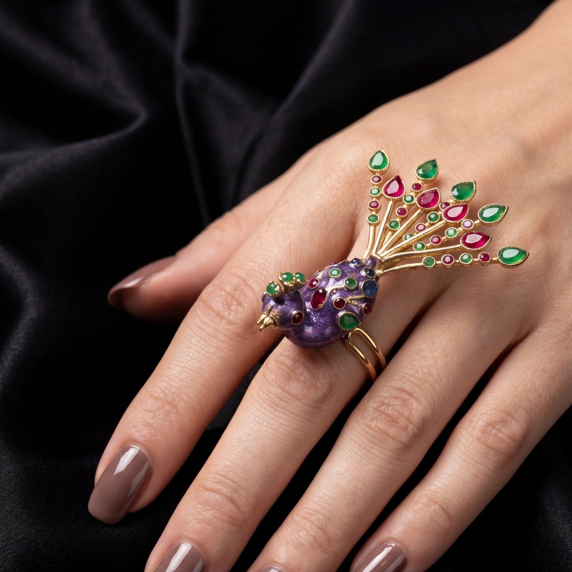 Luminous Peacock Design Gold Plated Crystal Stones Ring For Girls/Women