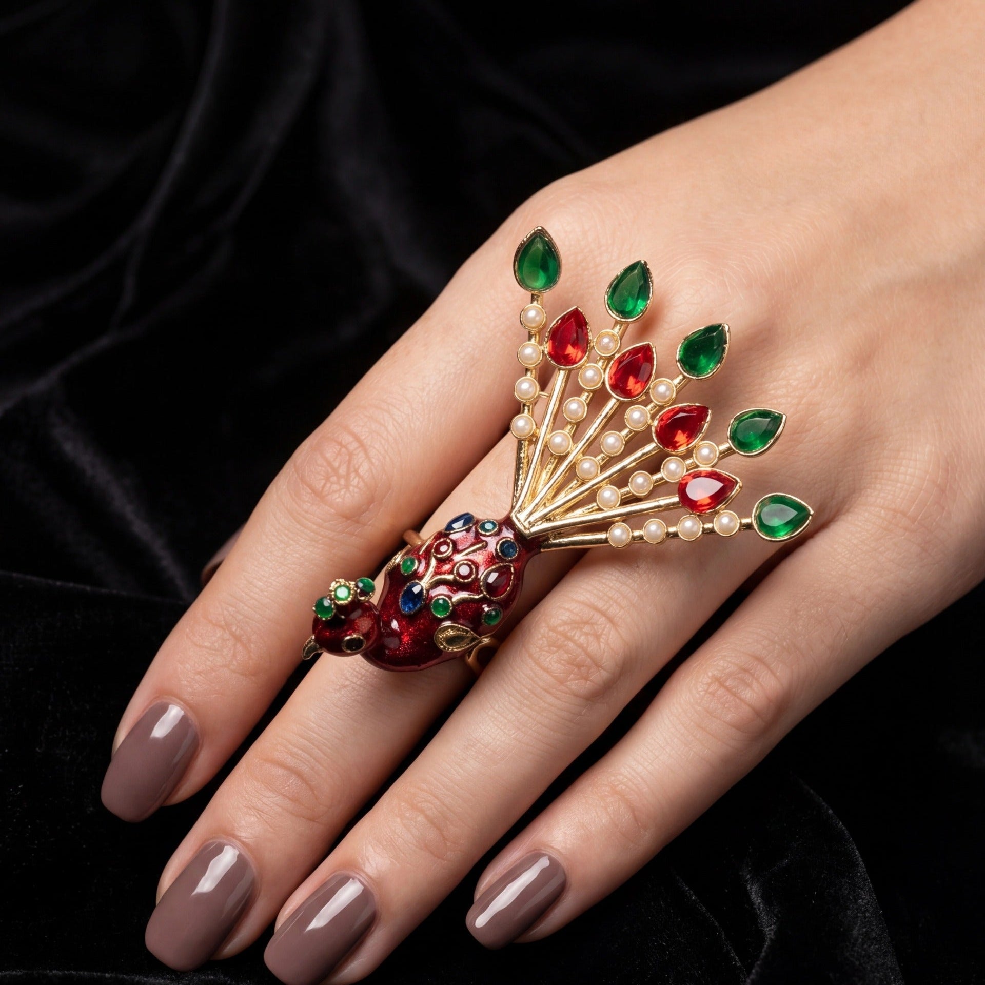 Luminous Peacock Design Gold Plated Crystal Stones Ring For Girls/Women