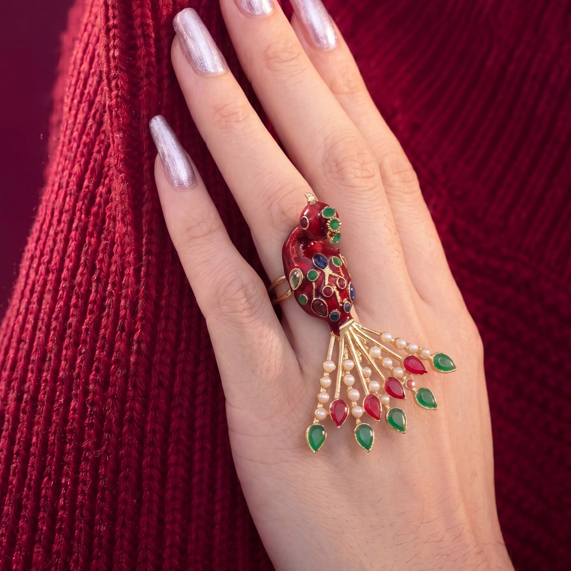 Luminous Peacock Design Gold Plated Crystal Stones Ring For Girls/Women