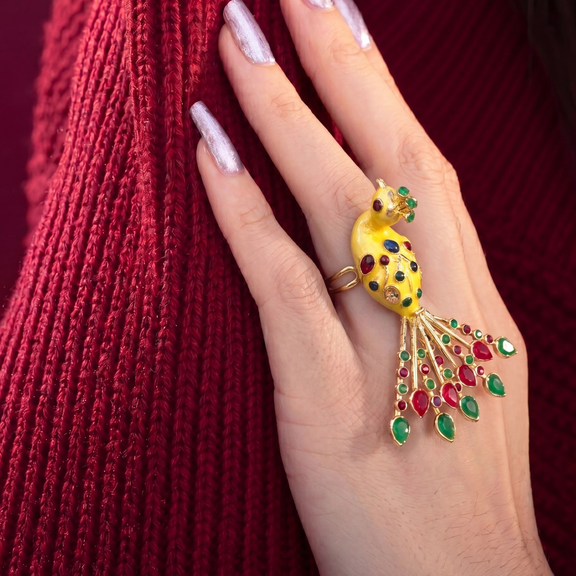 Luminous Peacock Design Gold Plated Crystal Stones Ring For Girls/Women