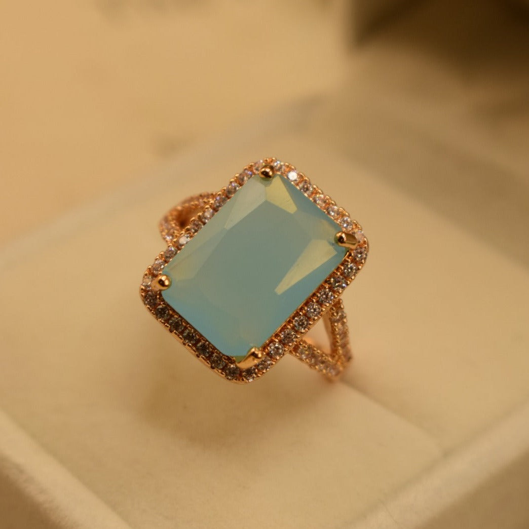 Elegant Design Blue/Black/Green Stone Golden Adjustable Ring for Girls/Women