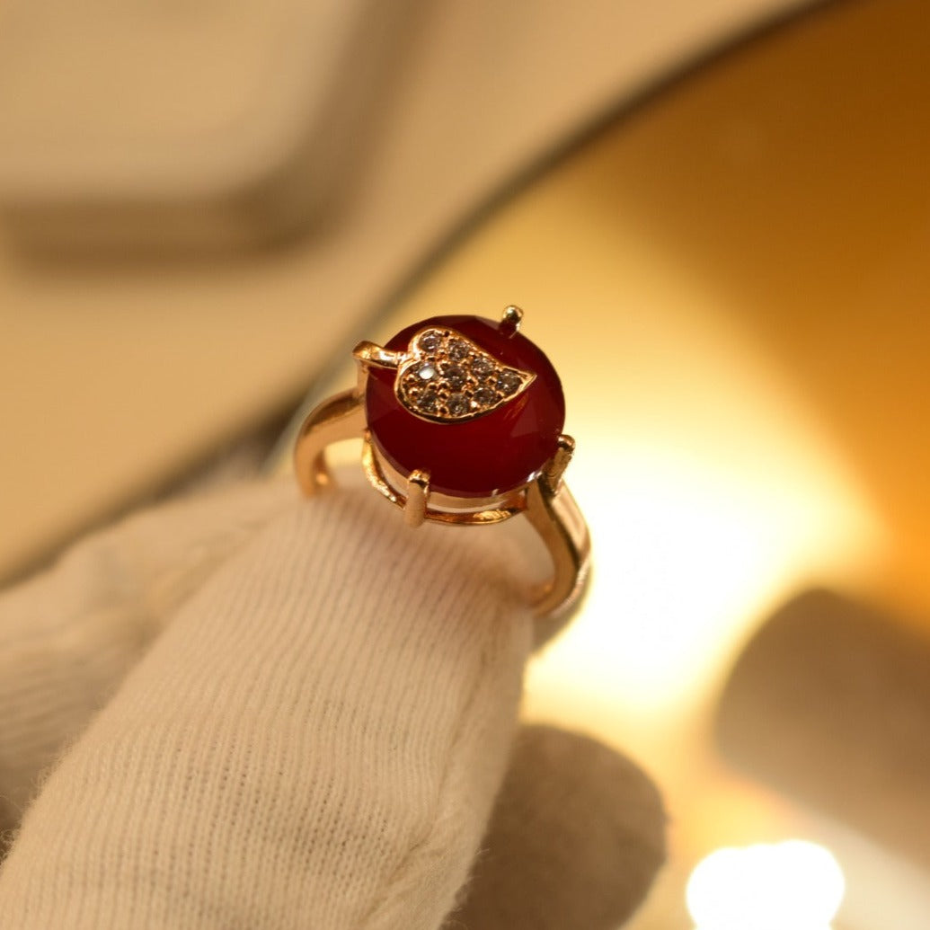 Elegant Design Golden Black/Maroon Stone Adjustable Ring for Girls/Women